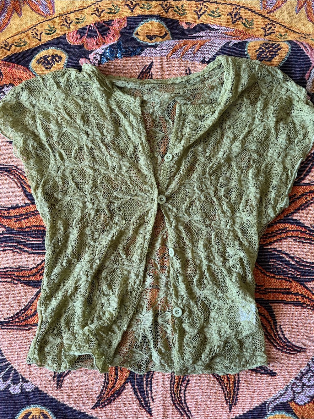 Boho Green Lace Button Up Top